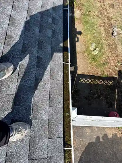 Removing old rusted gutters and prepping fascia board for replacement