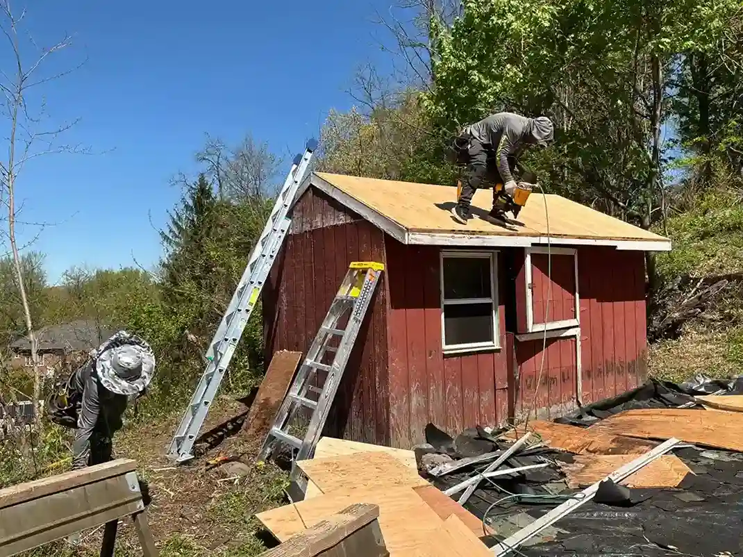 Repairing high wind storm damage by replacing missing shingles